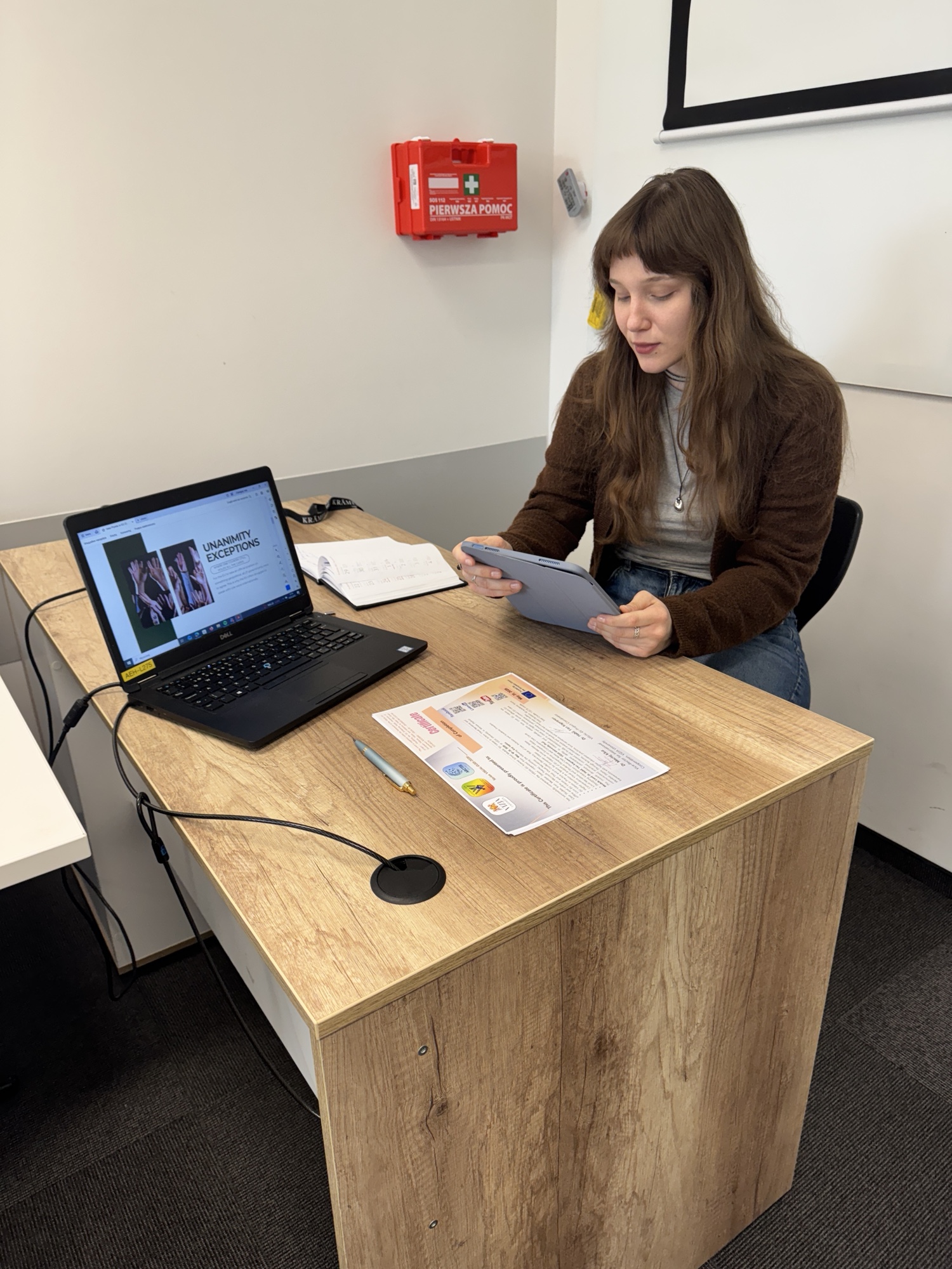 Student working on a visual communication task about EU decision-making